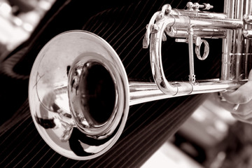 black and white trumpet close up