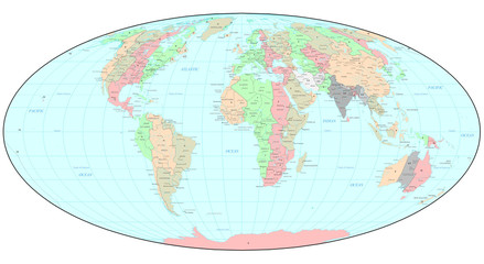Political World map with time zones