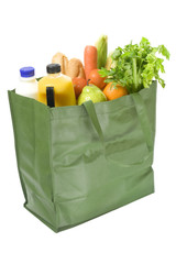 Reusable shopping bag full of groceries