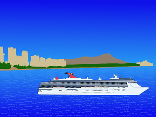 Obraz premium Cruise ship at Waikiki Hawaii