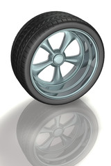 Sport alloy wheel tyre 3d concept illustration
