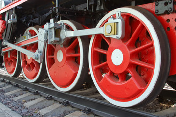 Old steam locomotive wheels, Moscow miseum of Moscow railway