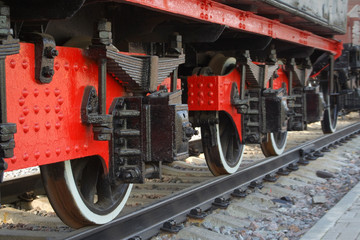 Old steam locomotive wheels, Moscow miseum of railway