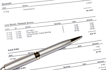 Business Pen On Telephone Invoice