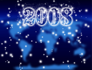New Year 2008, cosmic background and blurred world map