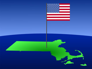 map of Massachusetts with Flag