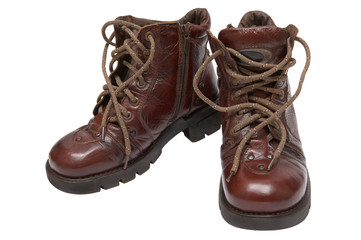 Man's leather boots on a thick sole on a white background