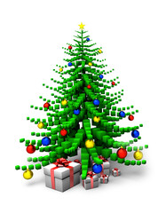 christmas tree made of cubes with bomlets and presents