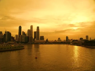Zelfklevend Fotobehang Waterfront City Sunset Skyline © weikeong
