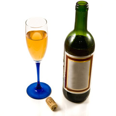 bottle of wine and glass isolated over white