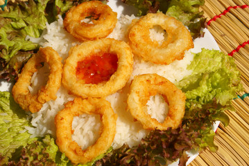 Deep fried calamari rings