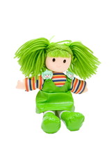 doll with green hair on isolated background