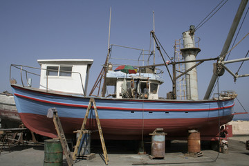 boat at dry dock for maintenance