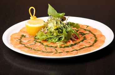 italian dish: carpaccio with salmon 