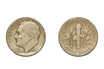 Old Coin dated 1946, One Dime (clipping path)