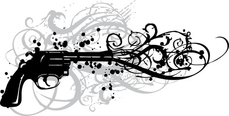 vintage gun with grungy swirls