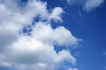 White clouds in the blue sky.