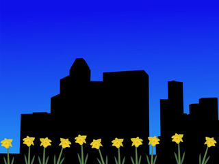 Houston in spring with daffodils