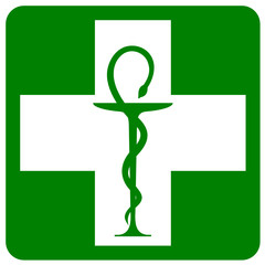 Caducée de pharmacie dans croix verte
