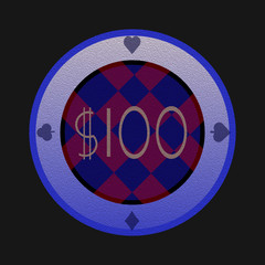 Closeup of $100 poker chip
