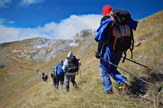 Alpine expedition going towards the peak Korab, Macedonia