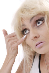 Woman sets up contact glass