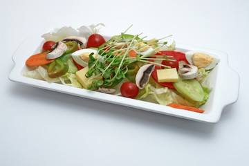 salad in rectangle plate