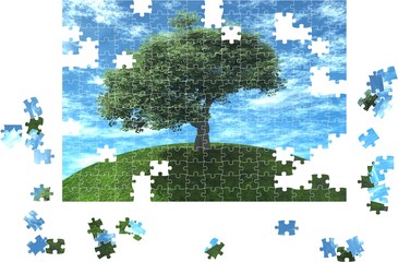 Puzzle made of a picture of a tree