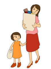 Mom and Daughter with Groceries