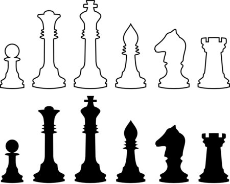 Chessmen, black and white contours. Set.  