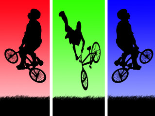Fototapeta na wymiar Three trick cyclists