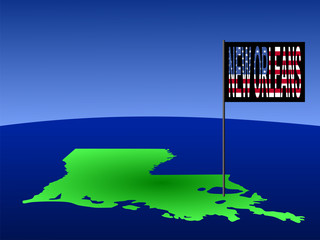 New Orleans flag on Louisiana map