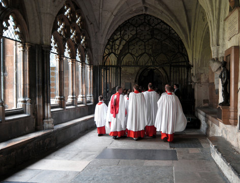 Choristers in Westminster abbey cloisters
