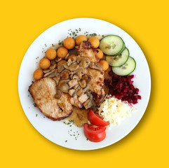 Fried Meat under Champions on the Yellow Table