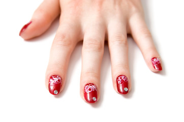 Woman hands with red nails