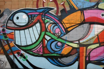 Fotobehang Graffiti psychedelische vis
