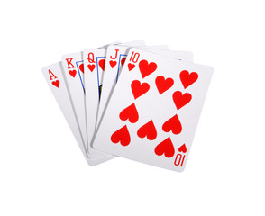 Royal flush with hearts