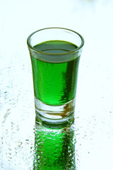 Peppermint liqueur on the mirror