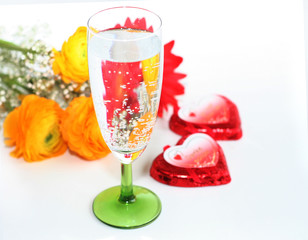champagne glass over flowers