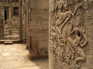 Sculpted wall inside Angkor Wat temple  - 4431607