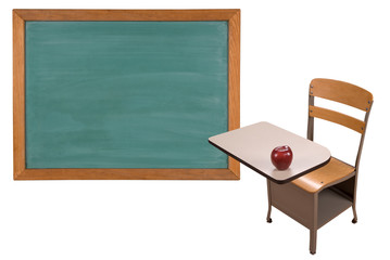 School desk and chalkboard