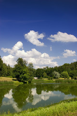 Obraz na płótnie Canvas trees and clouds reflection