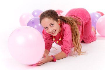 Obraz na płótnie Canvas ballon gonflable rose et enfant