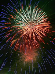 Night celebration fireworks upon dark sky 036