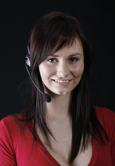      pretty girl on black wearing telephone headset