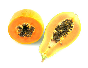 papayes mûres : coupes transversale et longitudinale