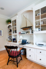 comfortable home office with built-in bookcase