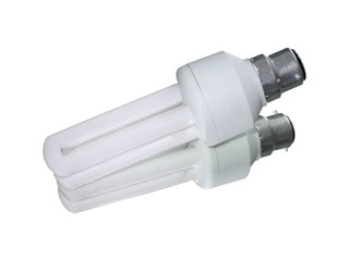 A Mirror Reflection of an Energy Saving Light Bulb.