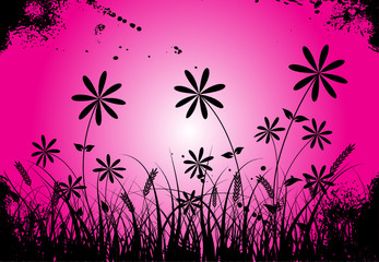 Fototapeta na wymiar Grunge grass and flower, vector