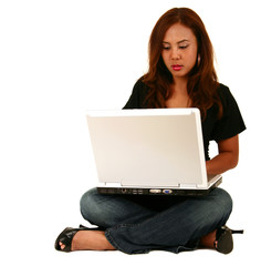 Naklejka premium Beautiful Model Working With Laptop